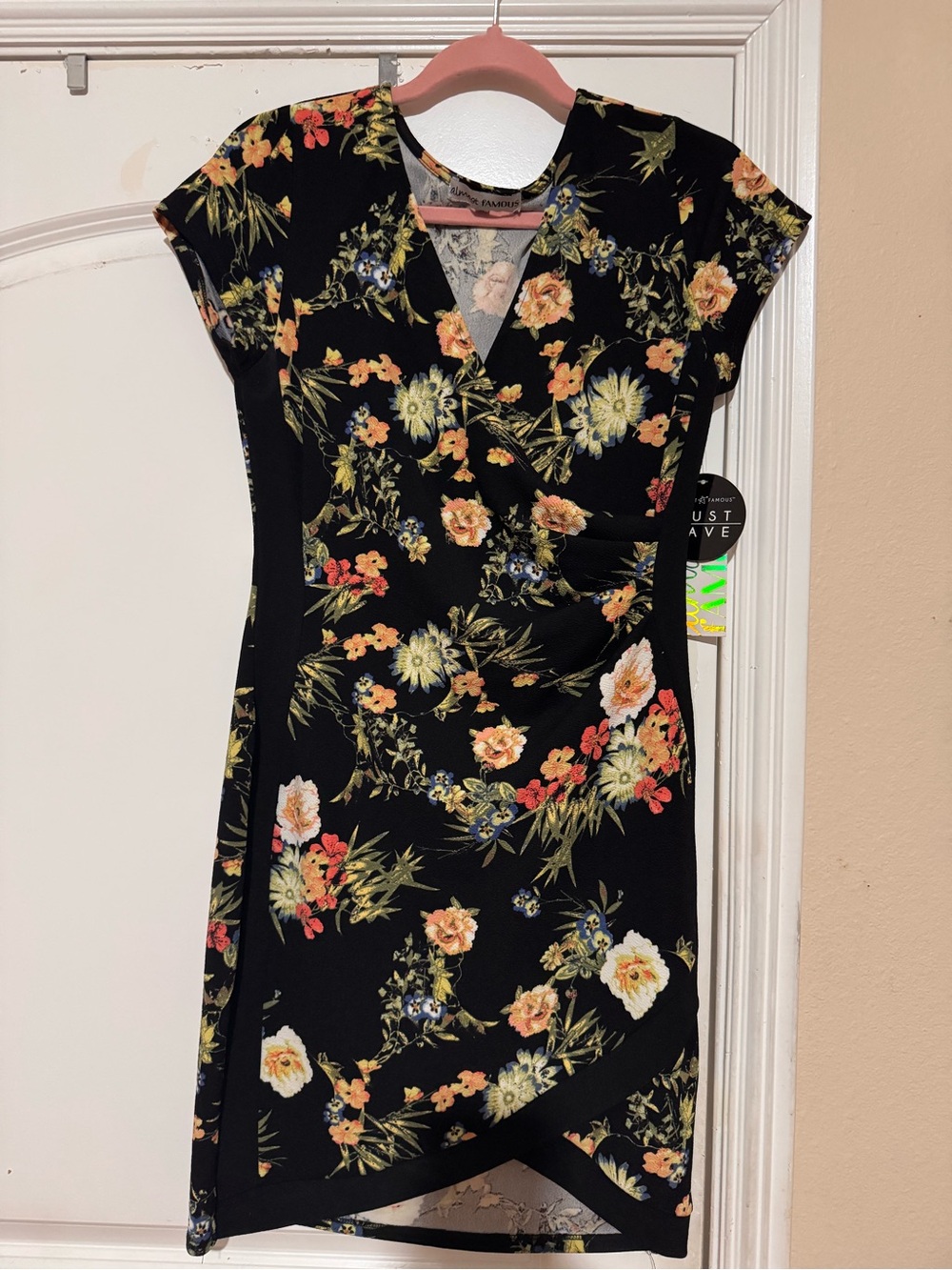 Almost Famous Black Floral Faux-Wrap Mini Dress